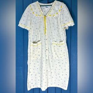 Vintage Floral Gingham Seersucker Nightgown House Coat XL Cottage Core Feminine